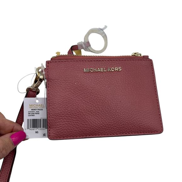 Michael Kors Jet Set Small Pebbled Leather Wristlet Card Coin Case Rose Gold - Picture 2 of 15